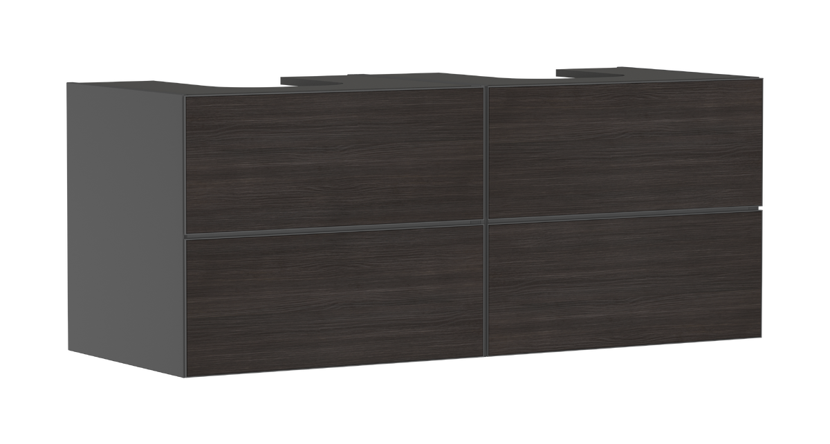 Waschtischunterschrank Schiefergrau Matt 1370/550 mit 4 Schubkästen für Konsolen mit 2 Aufsatzwaschtische/Aufsatzwaschtische geschliffen