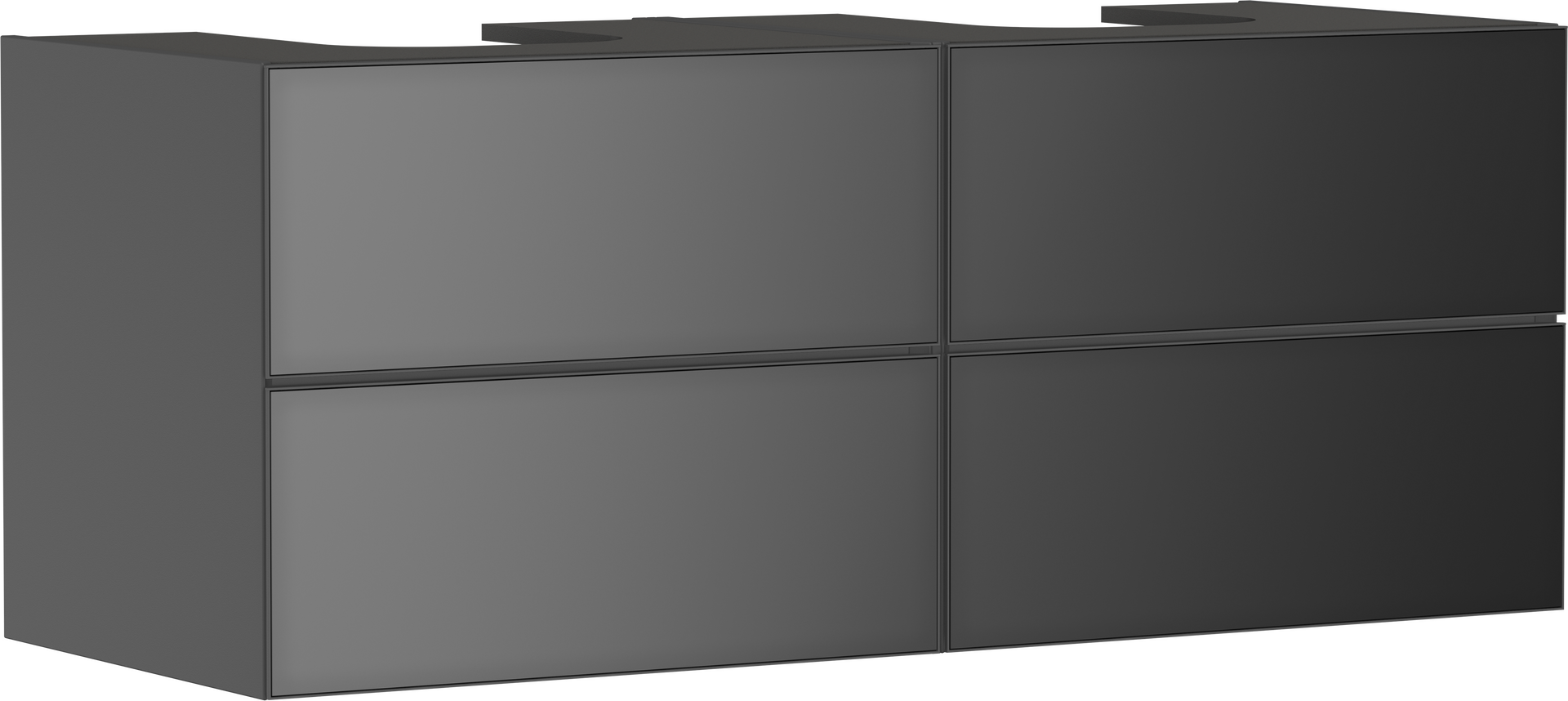 Mueble de baño gris pizarra mate 1370/550 con 4 cajones para consolas con 2 recortes