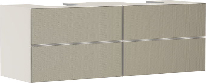 Skříňka pod umyvadlo písková matná béžová 1570/550 se 4 zásuvkami pro desky se 2 zápustnými umyvadly na desku