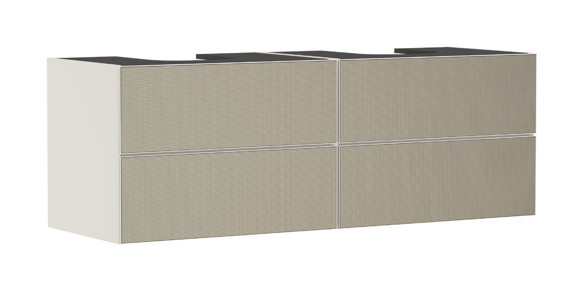 Mueble de baño beige arena mate 1570/550 con 4 cajones para consolas con 2 lavabos sobre encimera