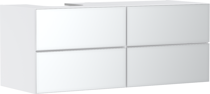 Meuble sous-lavabo Blanc mat 1370/550 avec 4 tiroirs pour consoles avec lavabo à poser à gauche