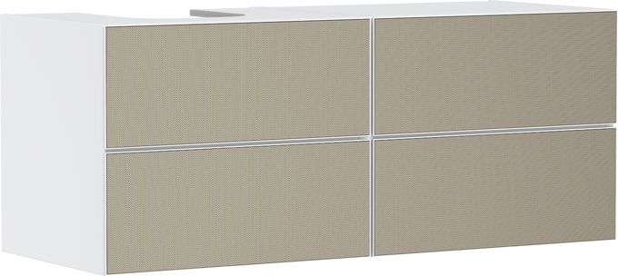 Onderkast mat wit 1370/550 met 4 laden voor consoles met opzetwastafel links