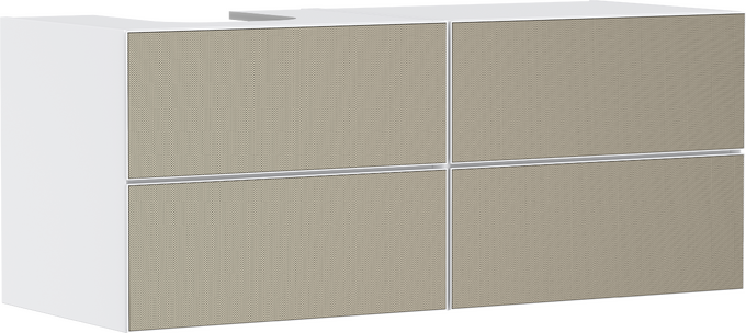 Meuble bas 1370/550 pour vasque à poser Xevolos E à gauche avec 4 tiroirs caisson Blanc mat