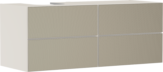 Skříňka pod umyvadlo písková matná béžová 1370/550 se 4 zásuvkami pro desky se zápustným umyvadlem na desku vlevo