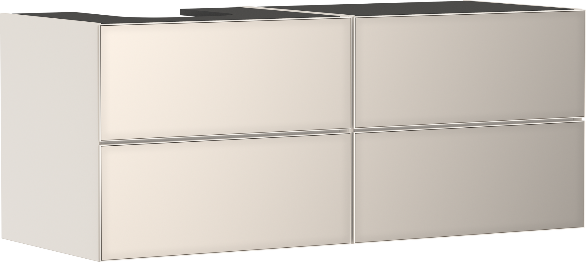 Mueble de baño beige arena mate 1370/550 con 4 cajones para consolas con recorte a la izquierda