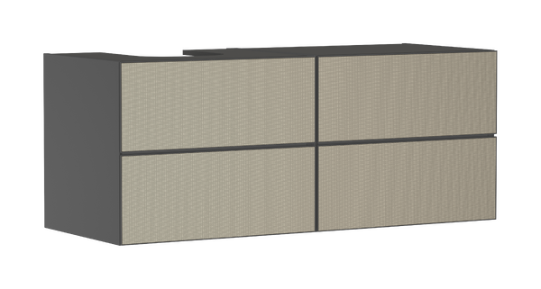 Meuble bas 1370/550 pour lavabo à poser Xevolos E à gauche, 4 tiroirs, caisson Gris mat