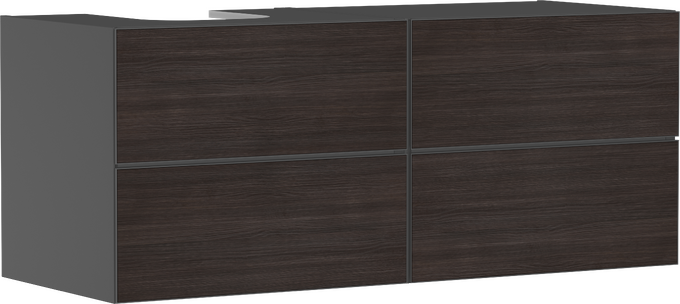 Meuble sous-lavabo ardoise gris mat 1370/550 avec 4 tiroirs pour consoles avec lavabo à poser à gauche