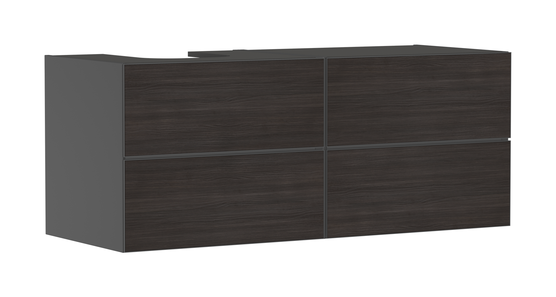 Waschtischunterschrank Schiefergrau Matt 1370/550 mit 4 Schubkästen für Konsole mit Ausschnitt links