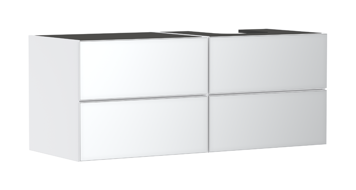 Waschtischunterschrank Mattweiß 1370/550 mit 4 Schubkästen für Konsolen mit Aufsatzwaschtisch/Aufsatzwaschtisch geschliffen