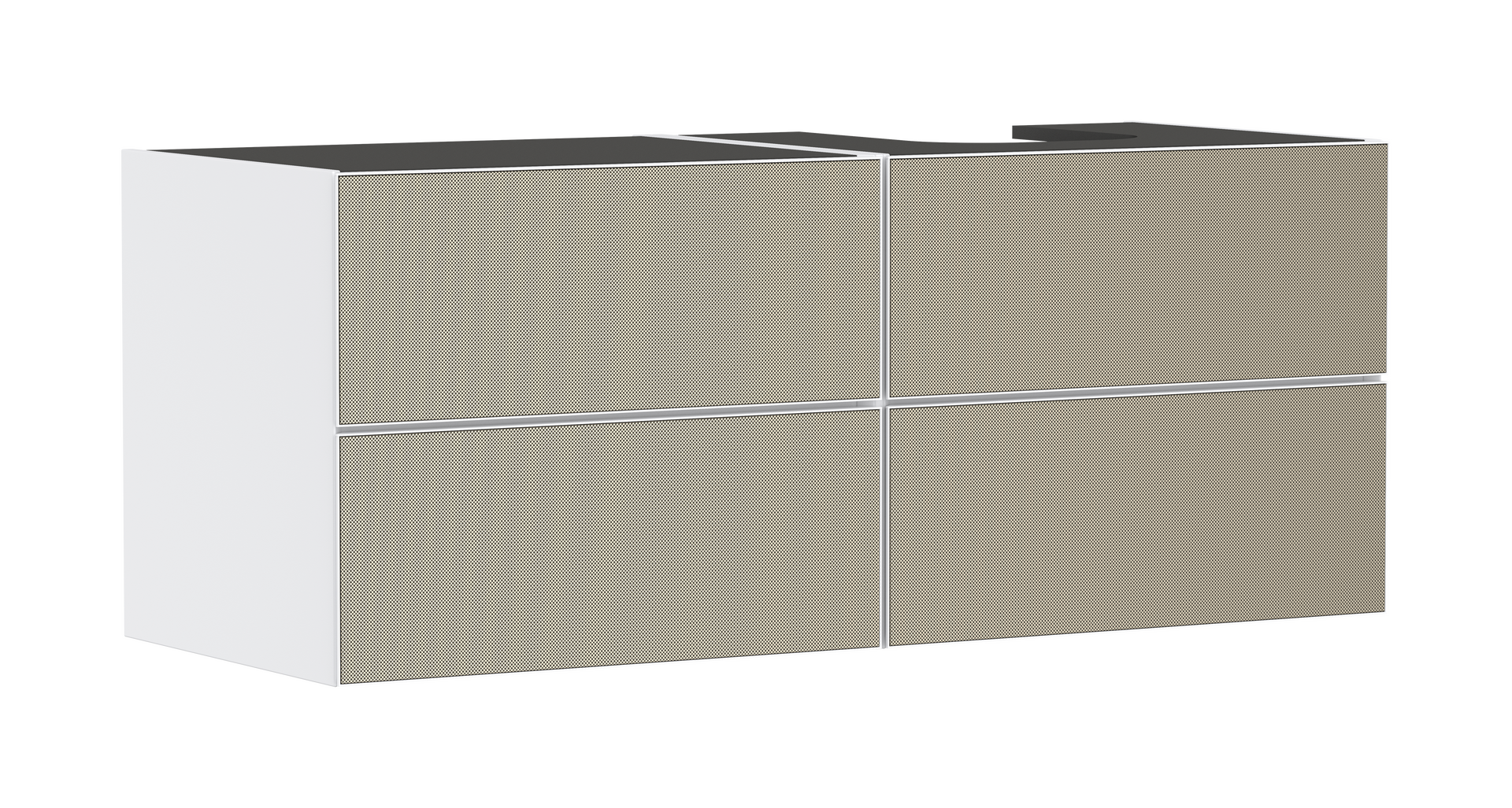 Waschtischunterschrank Mattweiß 1370/550 mit 4 Schubkästen für Konsole mit Ausschnitt rechts