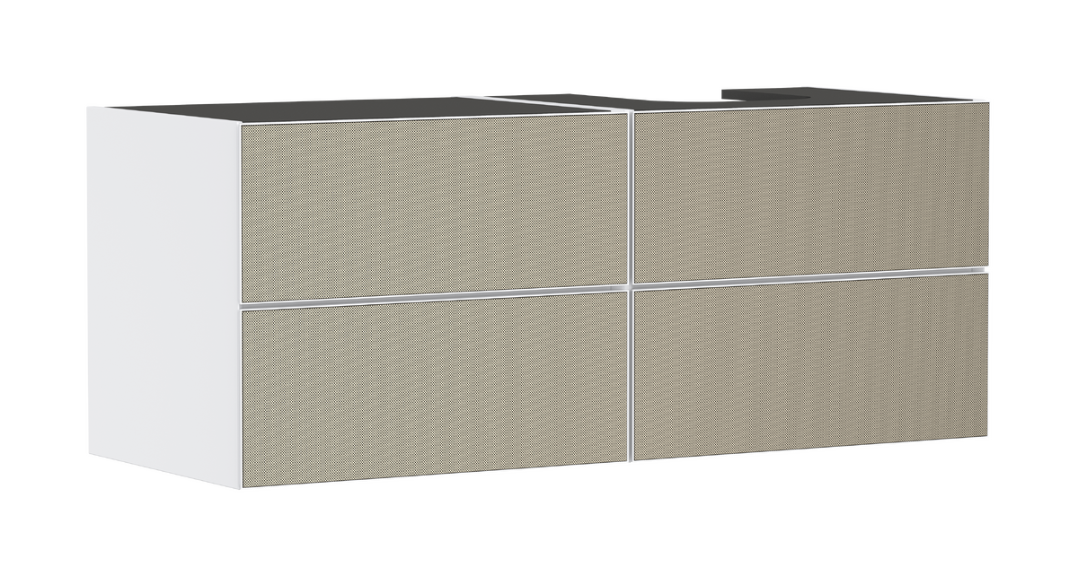 Onderkast Matt White 1370/550 met 4 laden voor console met opzetwastafel rechts