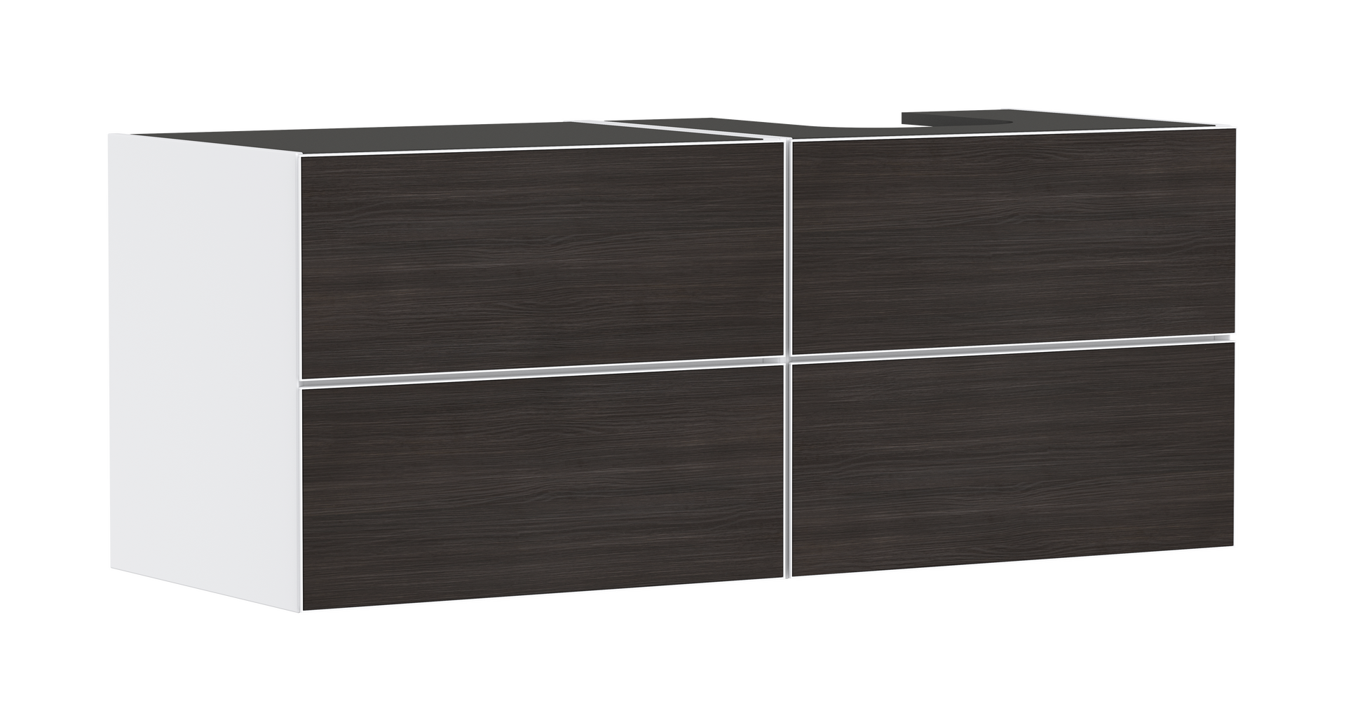 Vanity unit Matt White 1370/550 with 4 drawers for console with cutout right