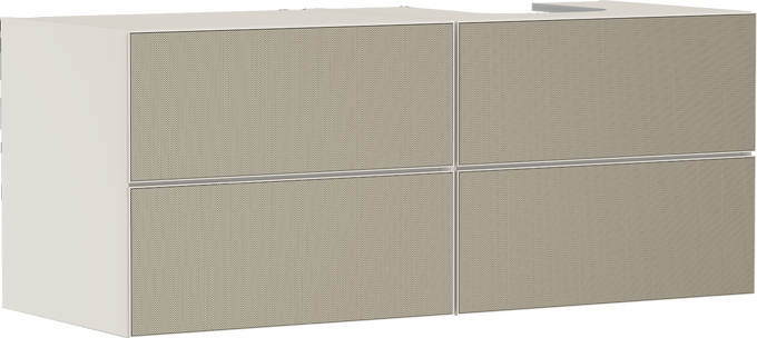 Skříňka pod umyvadlo písková matná béžová 1370/550 se 4 zásuvkami pro desky se zápustným umyvadlem na desku vpravo