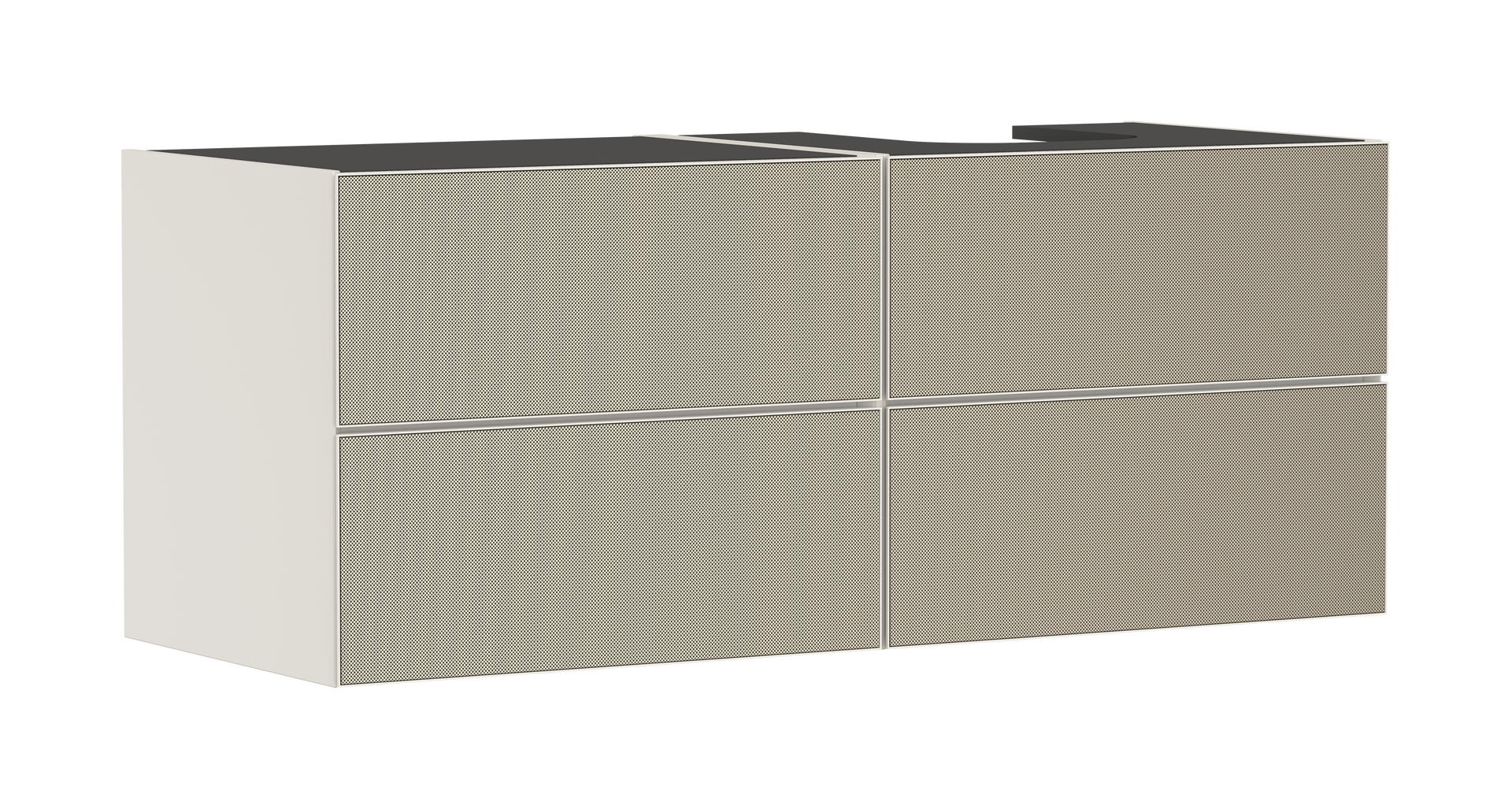 Mueble de baño beige arena mate 1370/550 con 4 cajones para consolas con recorte a la derecha