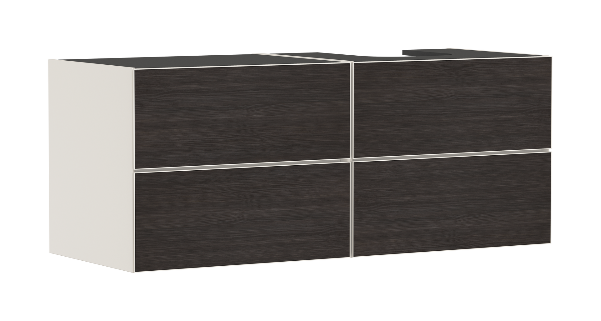 Base sottolavabo con 4 cassetti Beige Sabbia Opaco 1370/550 per top con foro a destra