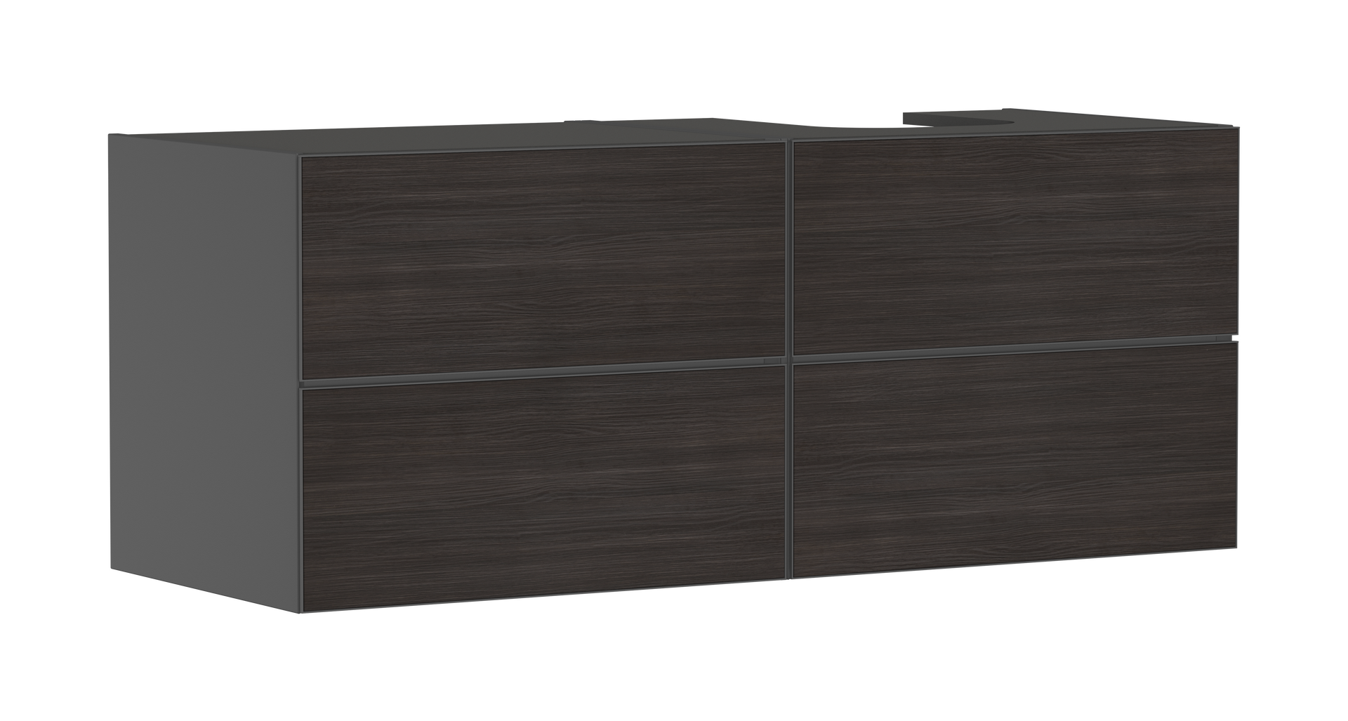 Waschtischunterschrank Schiefergrau Matt 1370/550 mit 4 Schubkästen für Konsole mit Ausschnitt rechts
