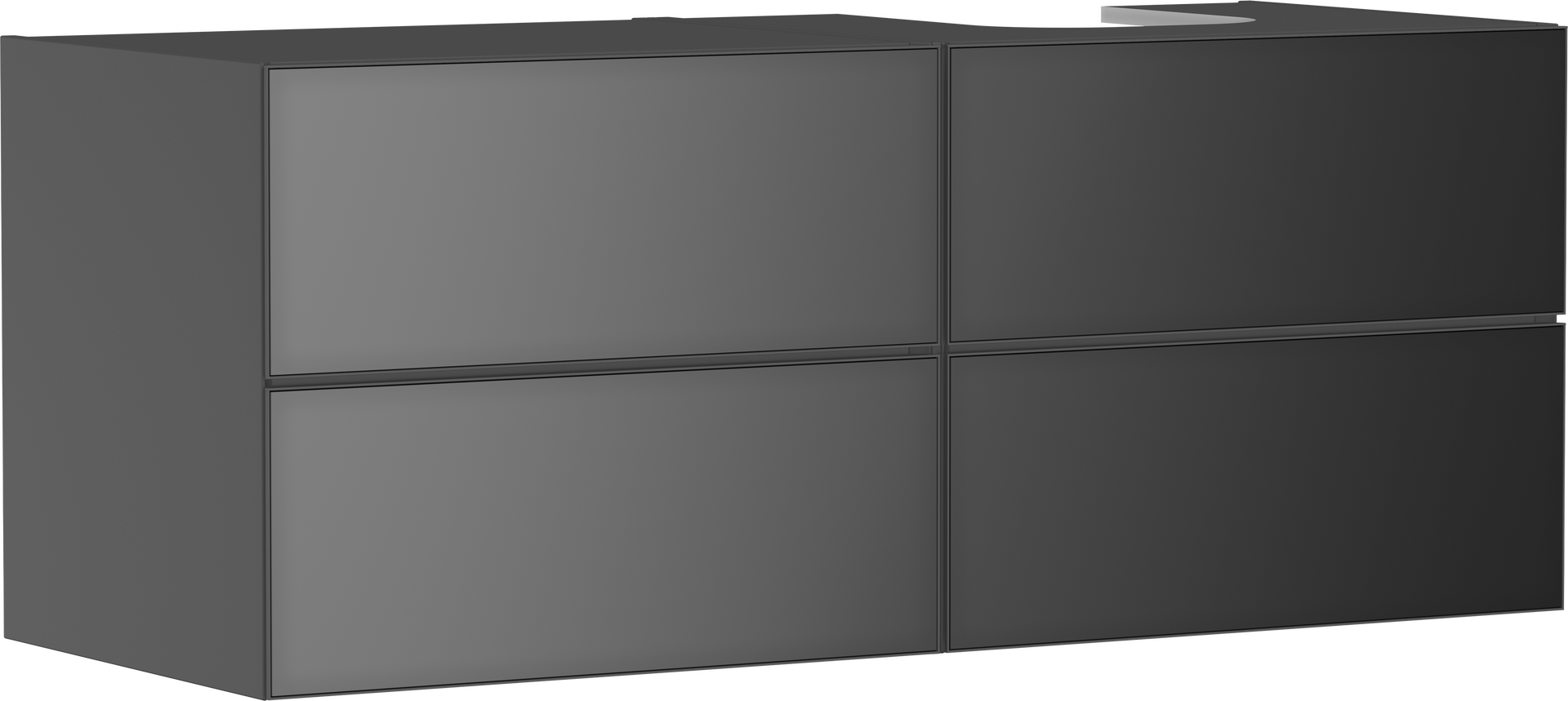 Waschtischunterschrank Schiefergrau Matt 1370/550 mit 4 Schubkästen für Konsole mit Ausschnitt rechts