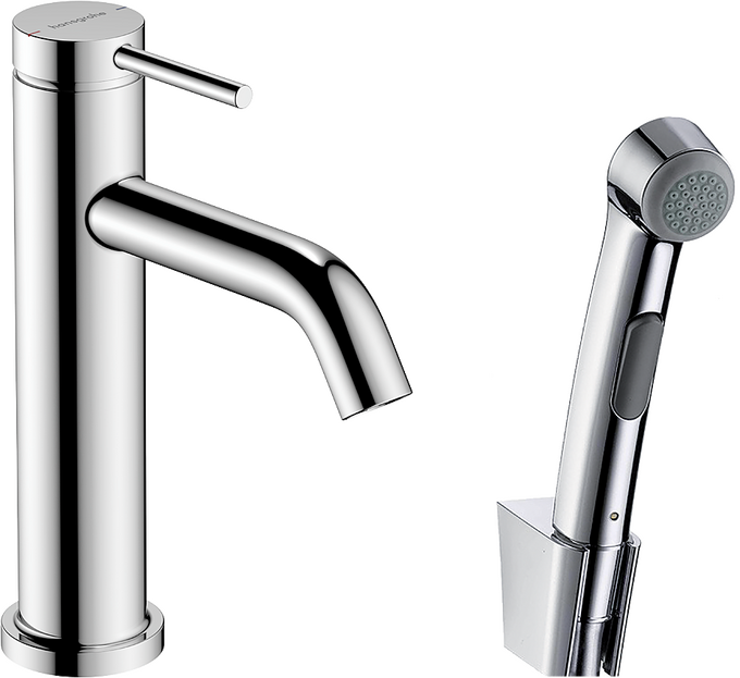 Single lever basin mixer 110 with bidette hand shower and shower hose 160 cm