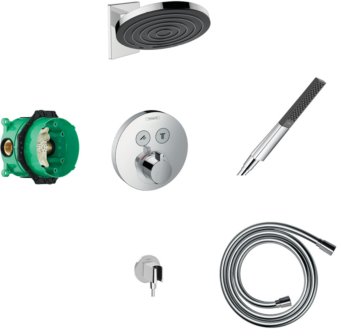 hansgrohe BOMs Bundle Round valve with Pulsify overhead & baton hand