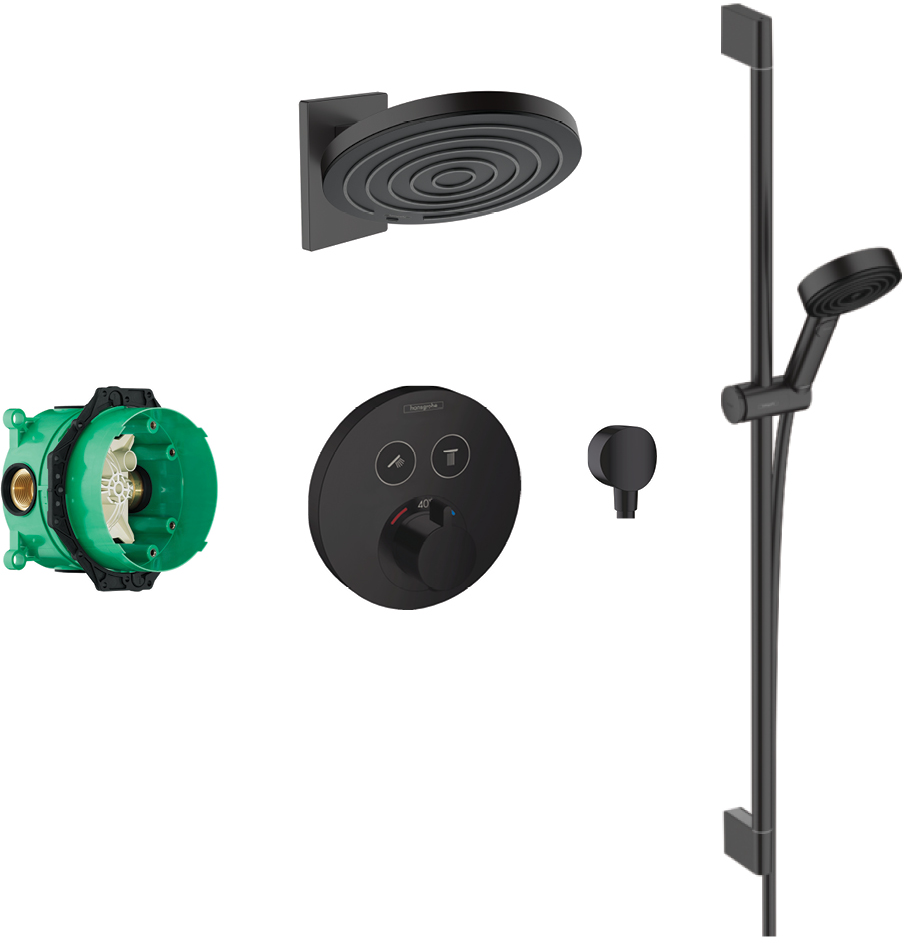 Bundle Pulsify 260 Overhead & Slide Rail with concealed Round Select valve matt black