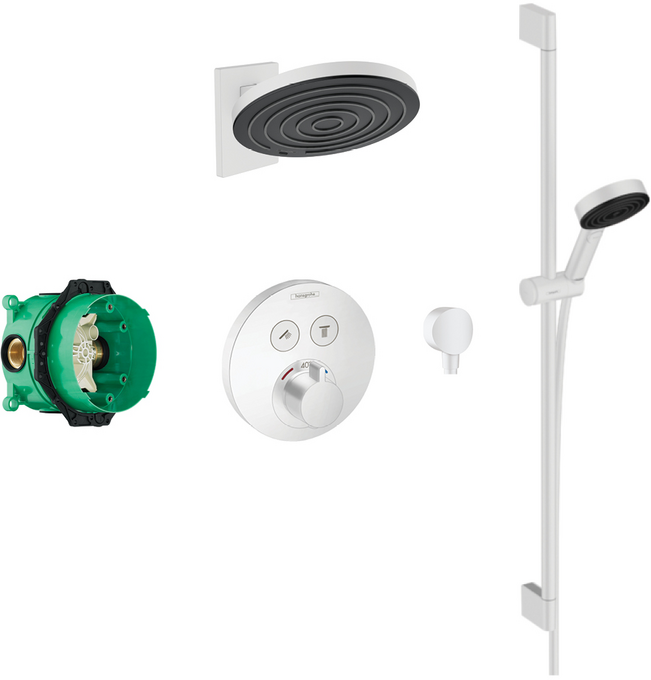 Bundle Pulsify 260 Overhead & Slide Rail with concealed Round Select valve matt white