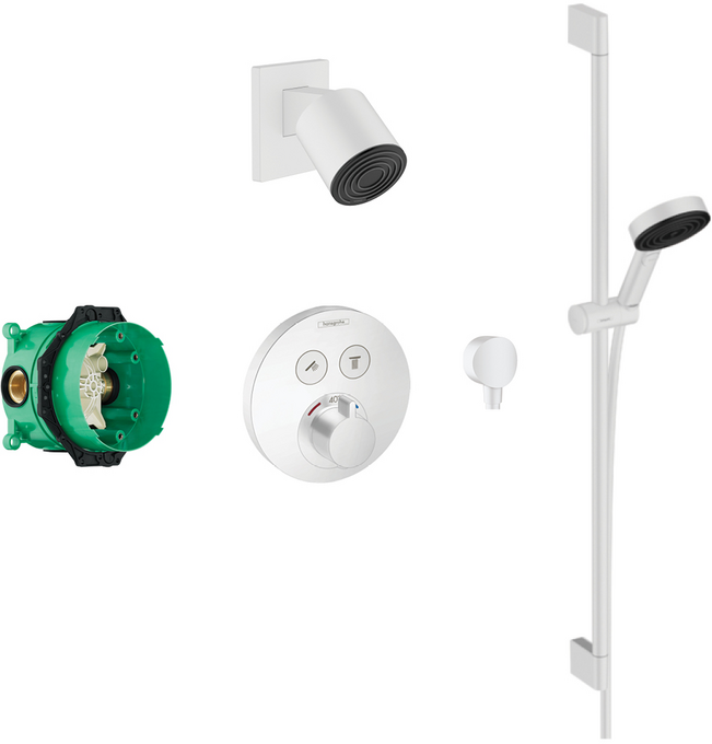 Bundle Pulsify 105 Overhead & Slide Rail with concealed Round Select valve matt white