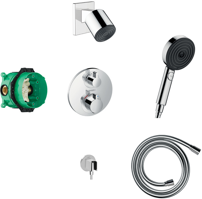 Bundle Round concealed valve with Pulsify (105) overhead and hand shower porter set