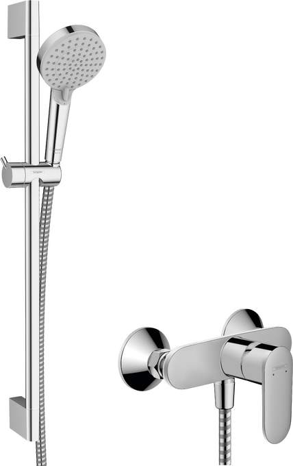 Shower system for exposed installation 100 Vario EcoSmart with single lever shower mixer and shower bar Crometta 65 cm