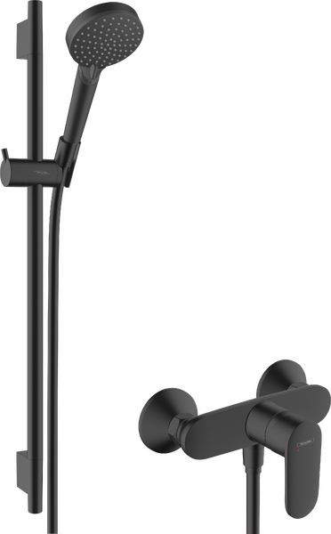 Shower system for exposed installation 100 Vario EcoSmart with single lever shower mixer and shower bar S Puro 65 cm