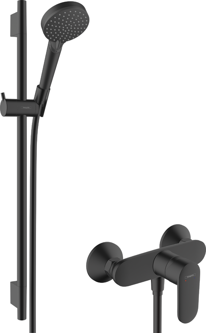 Shower system for exposed installation 100 Vario EcoSmart with single lever shower mixer and shower bar S Puro 65 cm