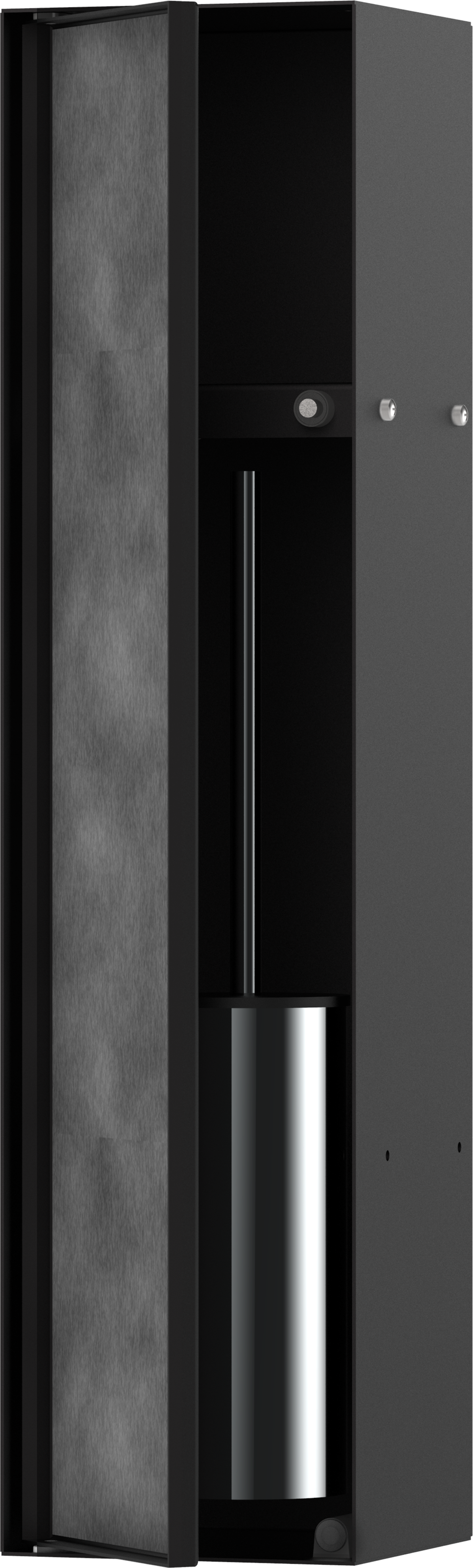 Recessed toilet brush holder with storage shelf and tileable door