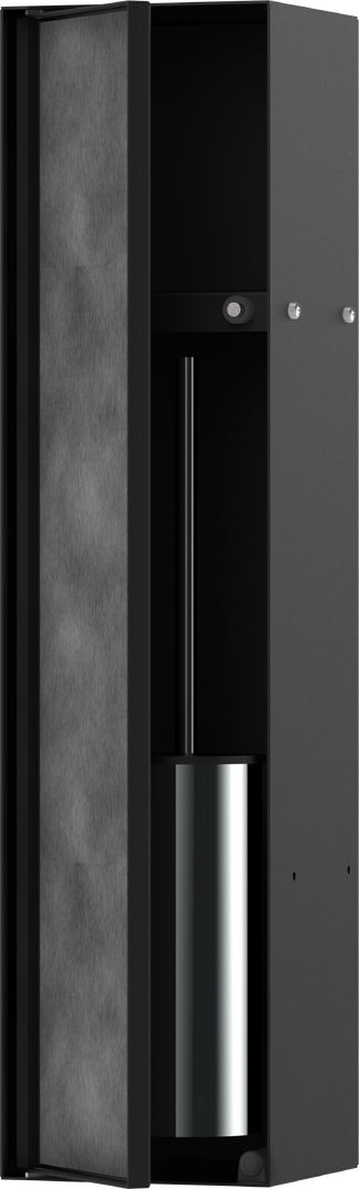 Recessed toilet brush holder with storage shelf and tileable door