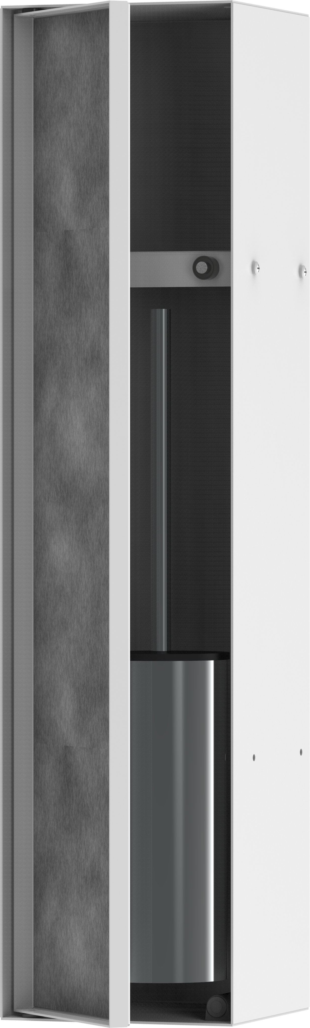 Recessed toilet brush holder with storage shelf and tileable door