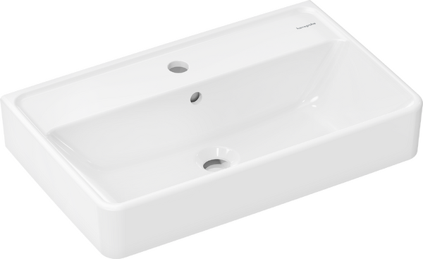 Lavabo compact 600/370 avec trou pour robinet sans trop-plein, SmartClean Blanc