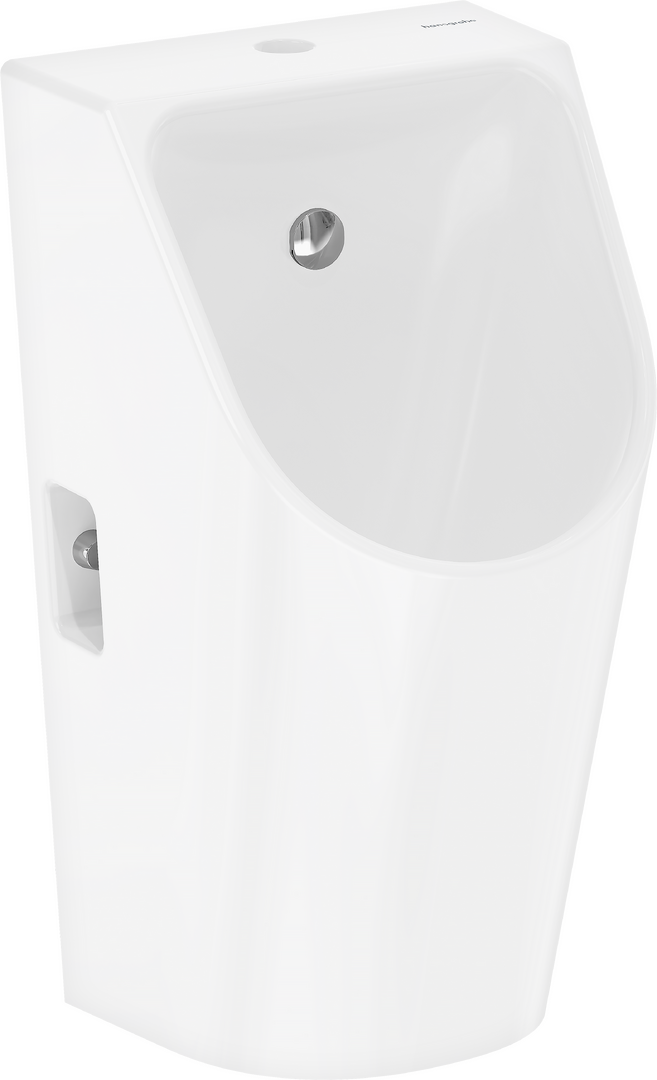 Urinal with top water supply and bottom/rear outlet rimless
