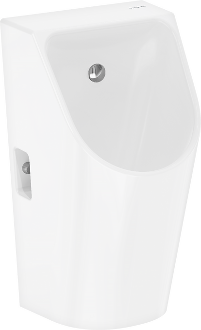 Urinal with rear water supply and bottom/rear outlet rimless