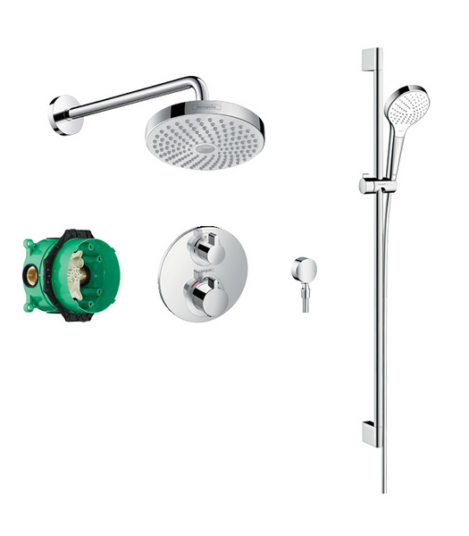 Croma Select 180 overhead and 3jet hand shower, slide rail kit with round valve