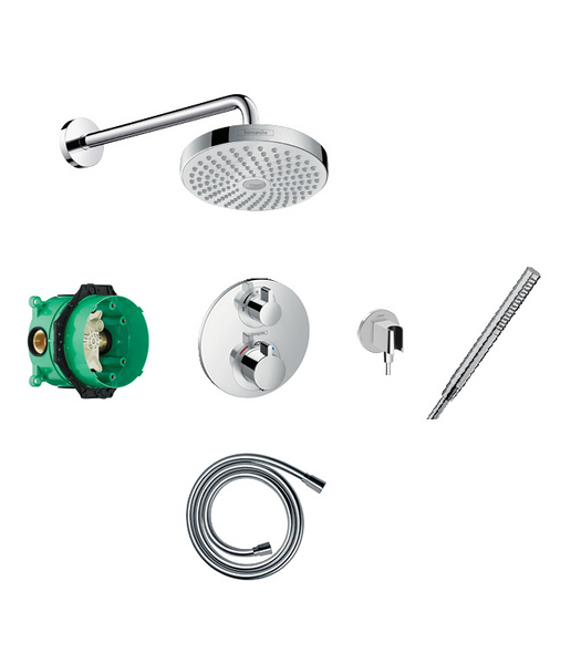 Croma Select 180 overhead, baton hand shower and porter with round valve