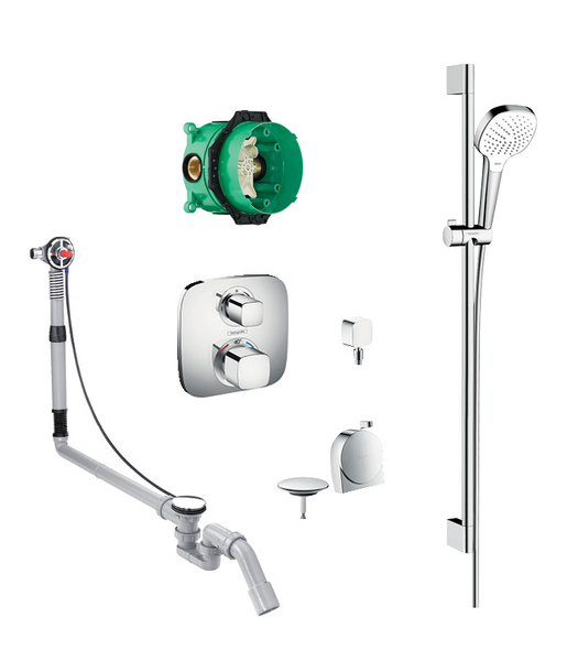 Croma Select 3jet hand shower, slide rail kit and bath filler/waste with softsquare valve
