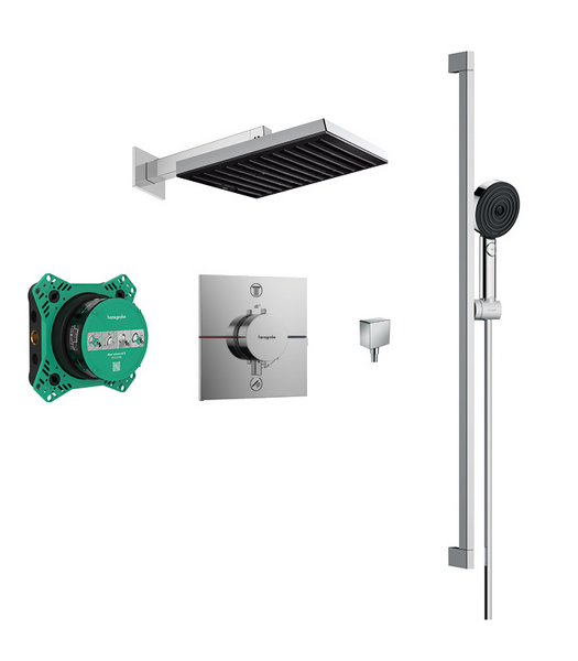 Pulsify 260 overhead and 3jet Relaxation hand shower, slide rail kit with square valve Chrome
