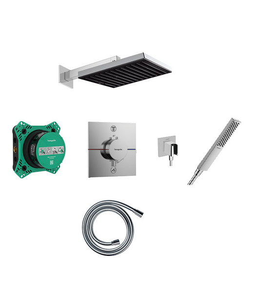 Pulsify 260 overhead, baton hand shower and porter with square valve