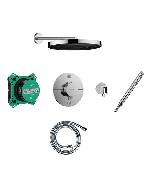 Pulsify 260 overhead, baton hand shower and porter with round valve