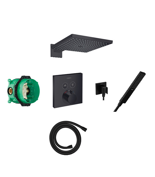 Raindance 300 overhead, baton hand shower and porter with square valve