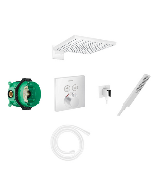 Raindance 300 overhead, baton hand shower and porter with square valve