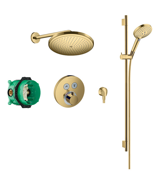Croma Select 280 overhead and 3jet hand shower, slide rail kit with round valve