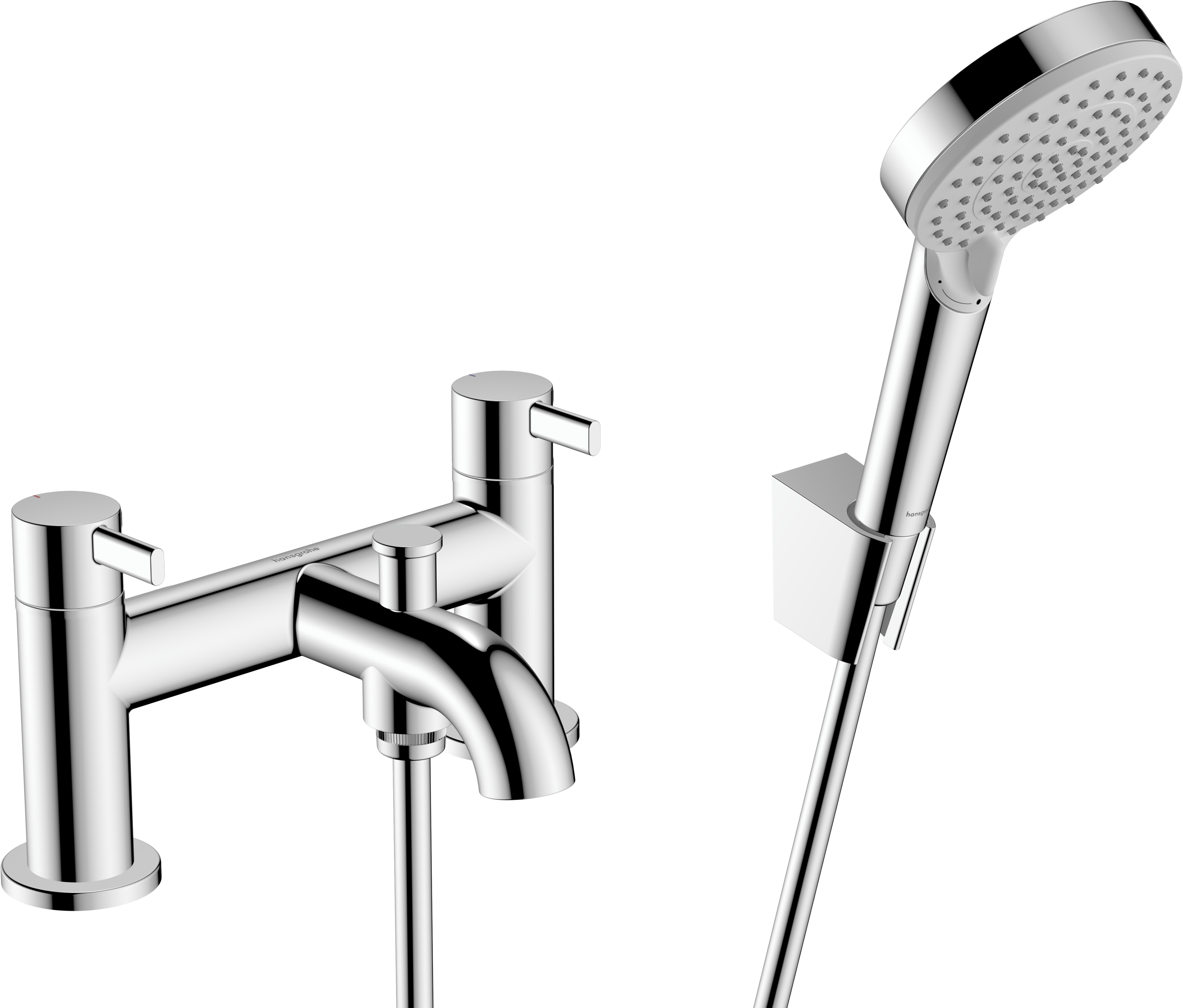2-hole rim mounted bath mixer with diverter valve and Vernis Blend hand shower Vario