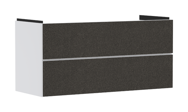 Servantskap matt hvit 1180/475 med 2 skuffer for servant Tekstil i mørk grå