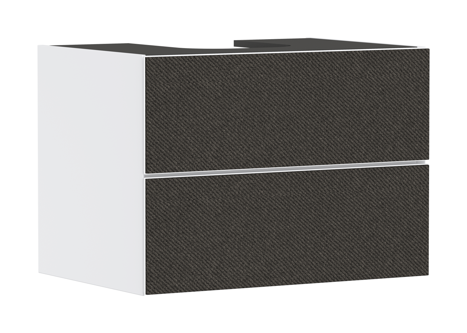 Onderkast Matt White 780/550 met 2 laden voor console met uitsparing in het midden