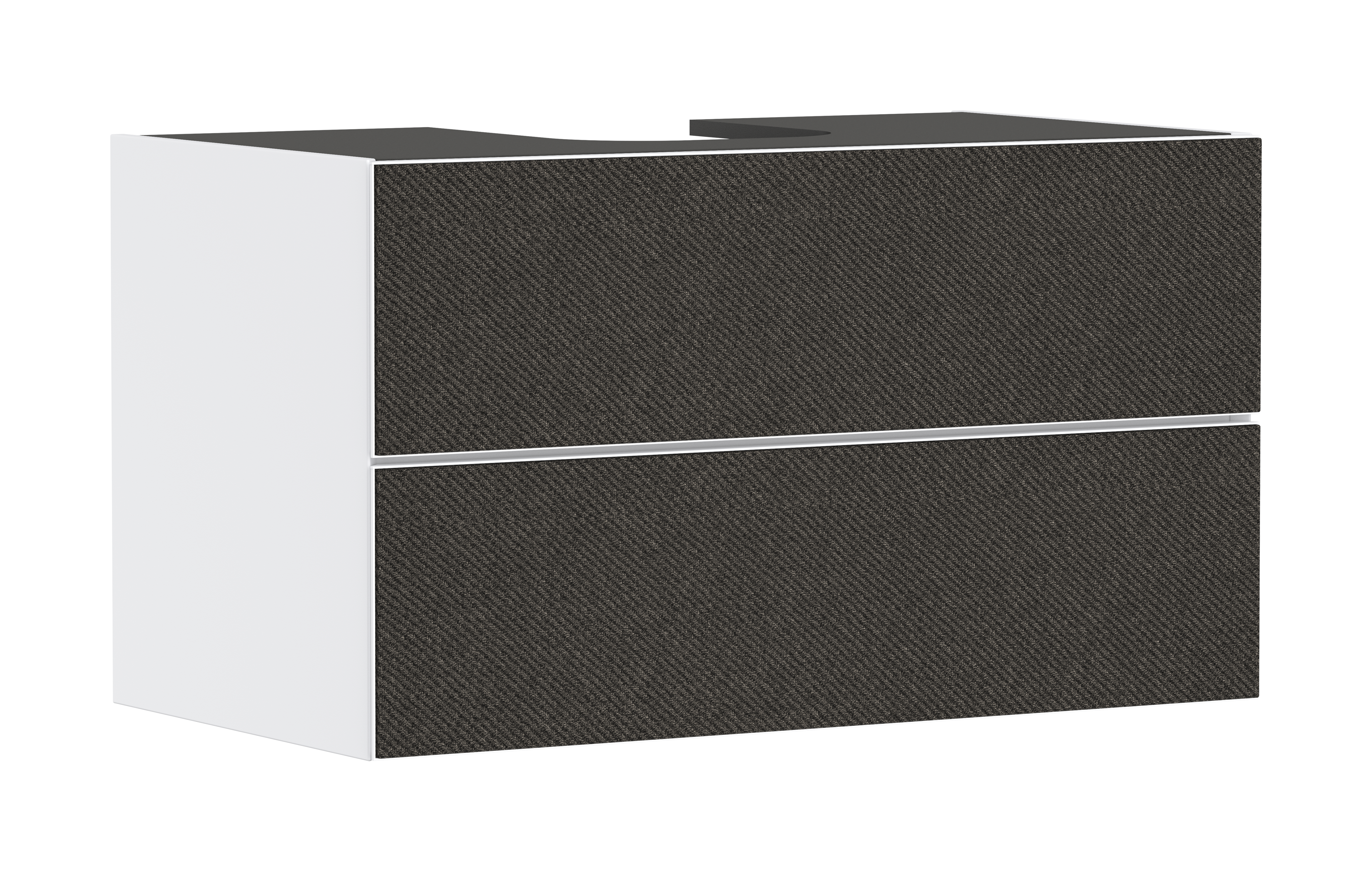 Waschtischunterschrank Mattweiß 980/550 mit 2 Schubkästen für Konsole mit Ausschnitt mittig