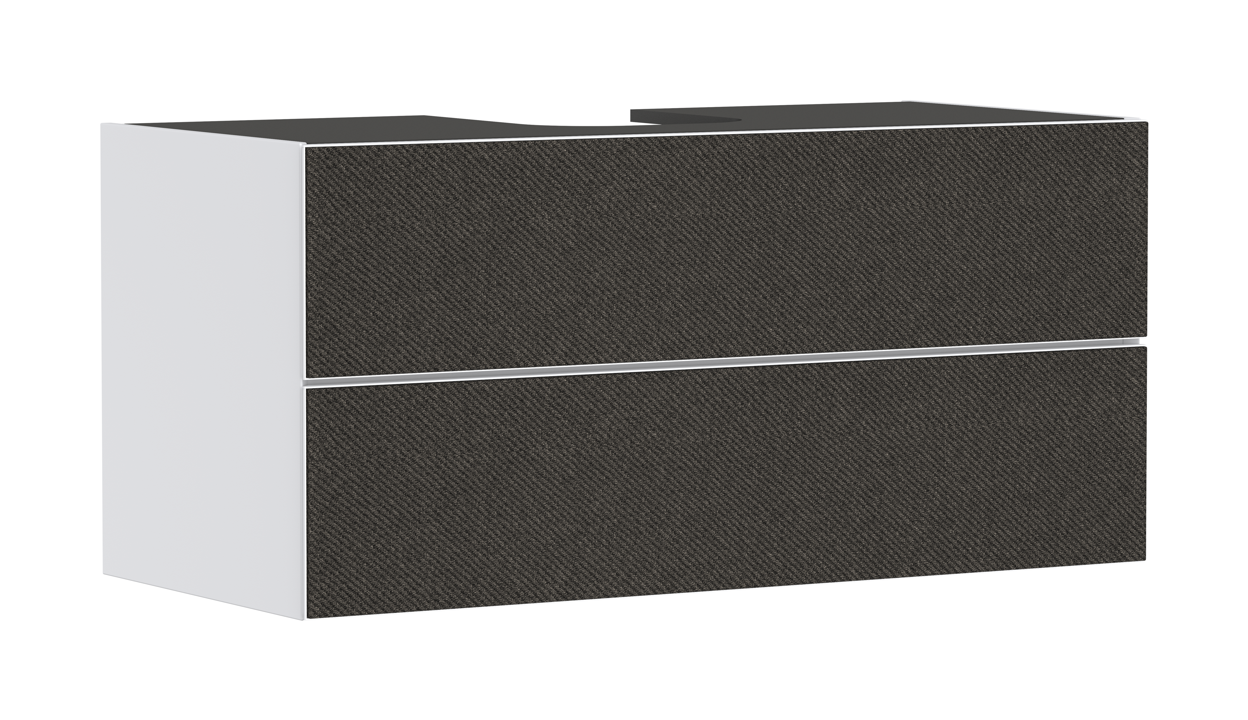 Onderkast Matt White 1180/550 met 2 laden voor console met uitsparing in het midden